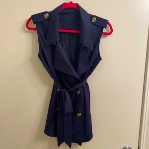 Double Breasted Navy Crepe Tie Blouse